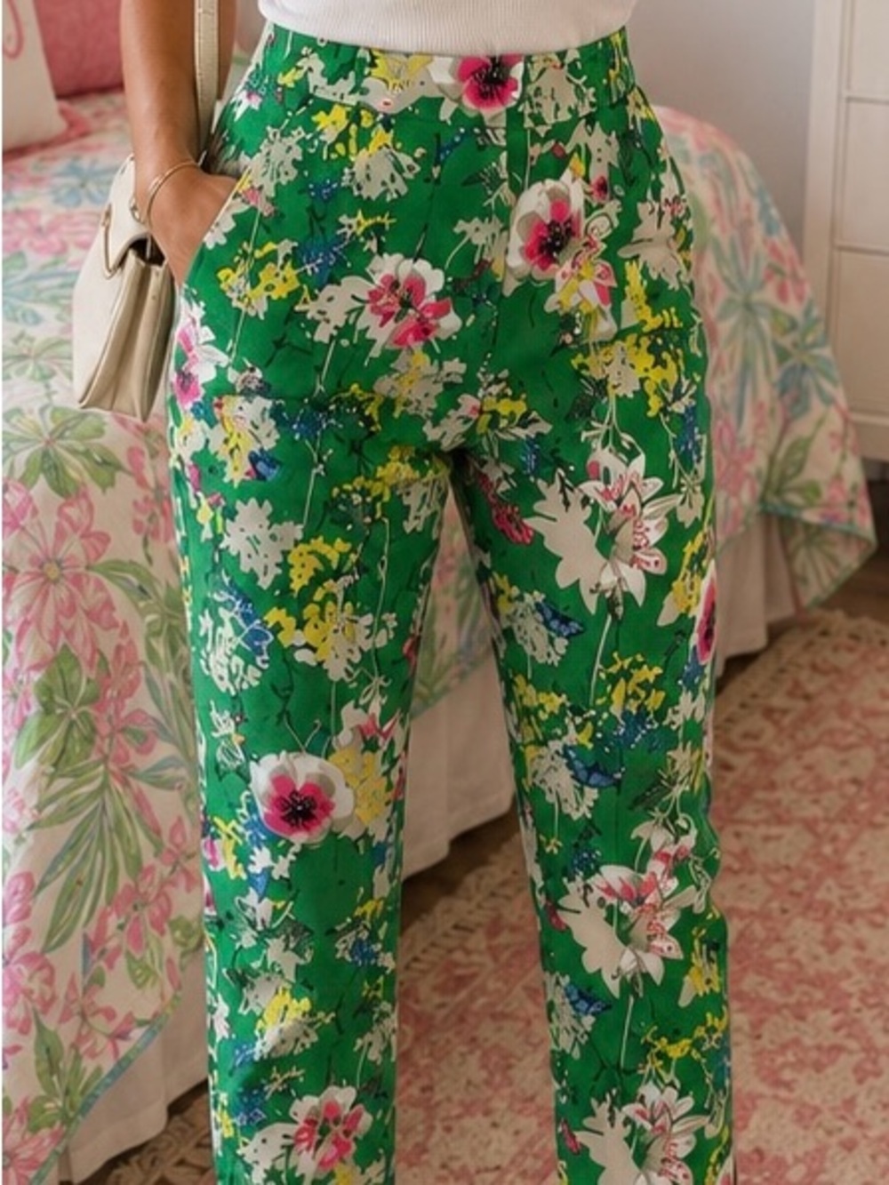 Gibson Latimer Green Floral Straight-Leg Pants